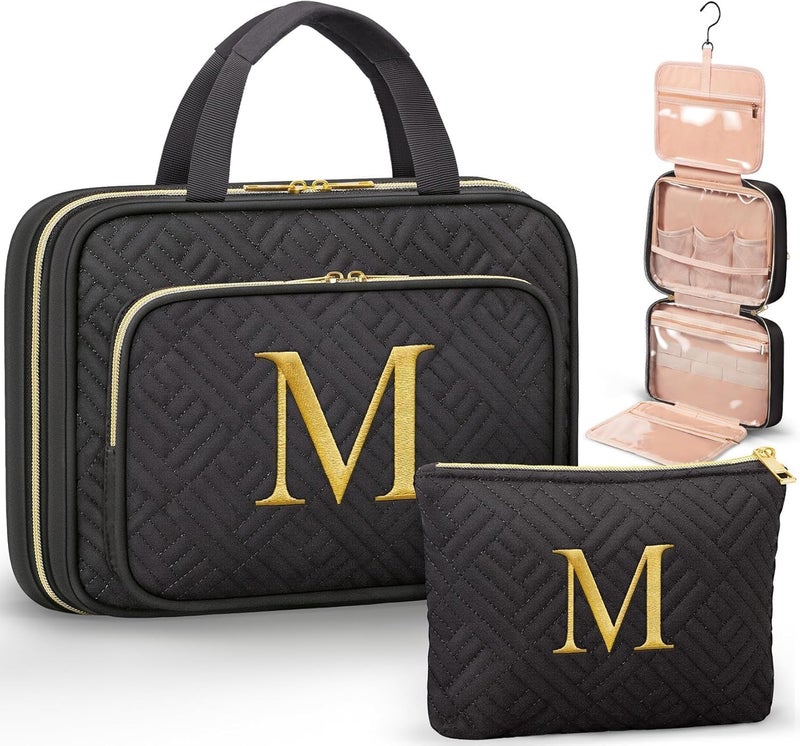 Qinline Personalized Gifts for Women, Initial Toiletry Bag Hanging Travel Organizer & Makeup Cosmetic Bag with Embroidery Letter Teacher Appreciation Gift Birthday Valentines Gifts for Mom Wife Friend Sister - Image 1